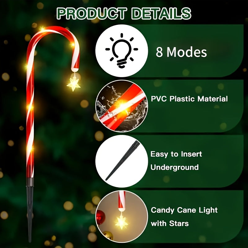 18 Pack Solar Cane Lights, Acrylic Christmas Tree Lights, 192 LED Light Beads, Outdoor Christmas Scenery, Yard, Garden Holiday Decoration Lights, Multi-Mode Lighting, Christmas Decoration Enthusiasts, Holiday Shoppers