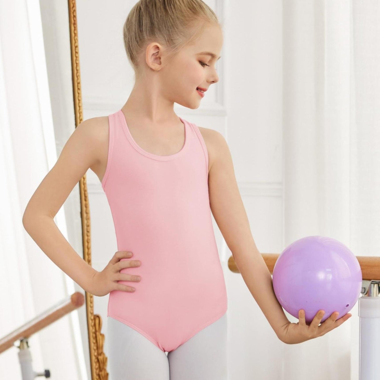 Girls Ballet Leotard Hollow Back Tank Bodysuit For Dance