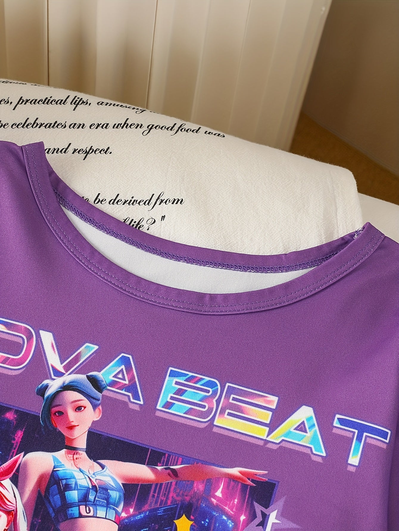 [Kpop Girls' Pajama Set] Kpop Girls' Pajama Set | Medium Stretch, Portrait Pattern, Crew Neck, Ages 8-12, All Seasons