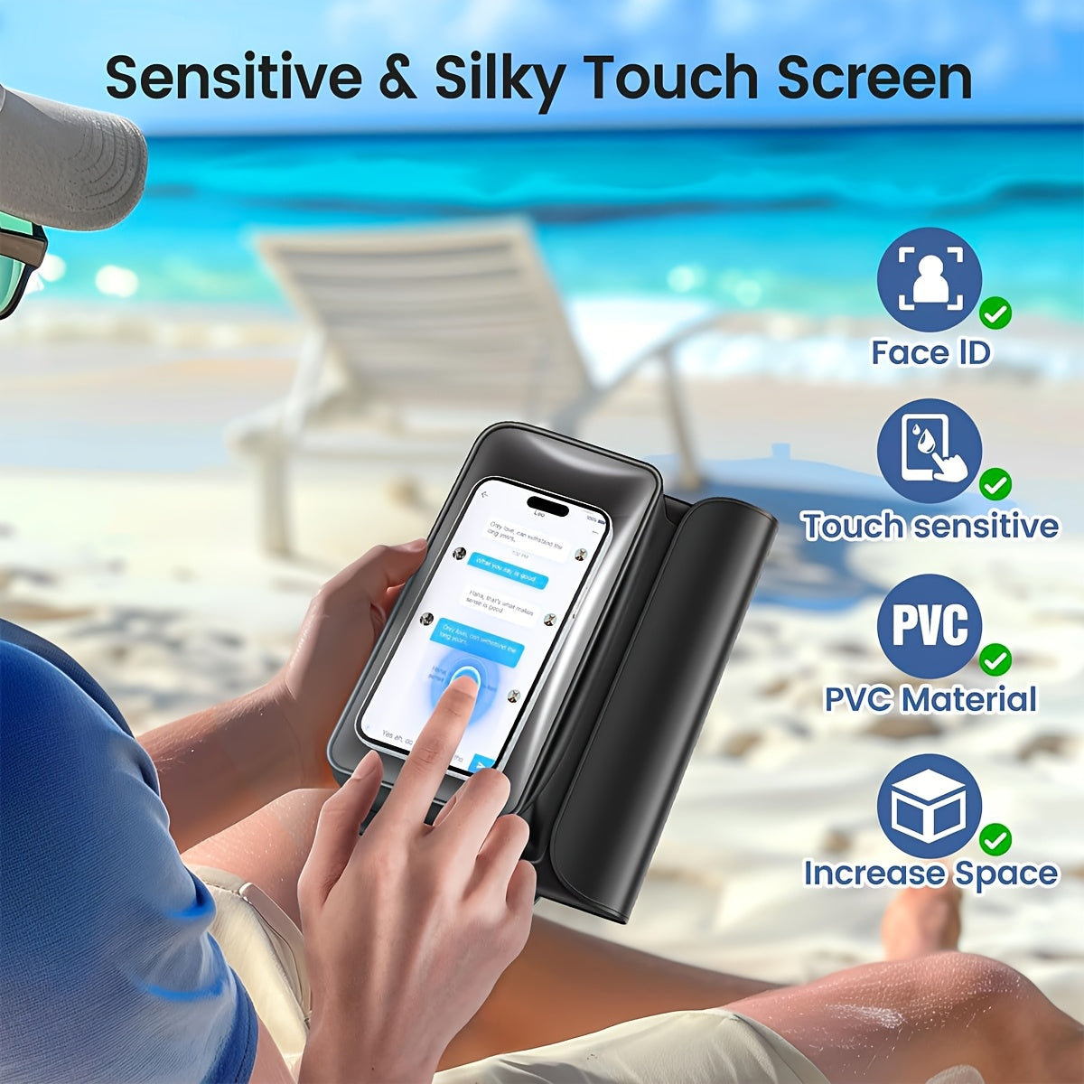 RYNAPAC Waterproof Waist Bag With Adjustable Waistband Double Compartment Fits Up To 7.5 Inches For Galaxy Phones Beach