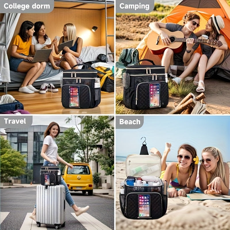 Large Capacity Nylon Toiletry Bag with Multiple Compartments- Heavy Duty Travel Organizer for Women and Men, Suitable for Gym, Camping, Cruise, Pink, Fitness Essentials, Compact Design, Durable Structure, College Students, To