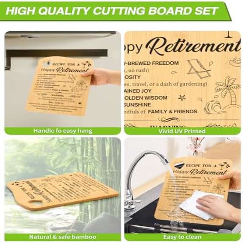 Retirement Gift for Women - Cutting Board with Recipe Book & Retirement Age Number (.. 2025) - Kitchen Board for Retirees, Chefs, Teachers - Meaningful for Farewell Parties & Use