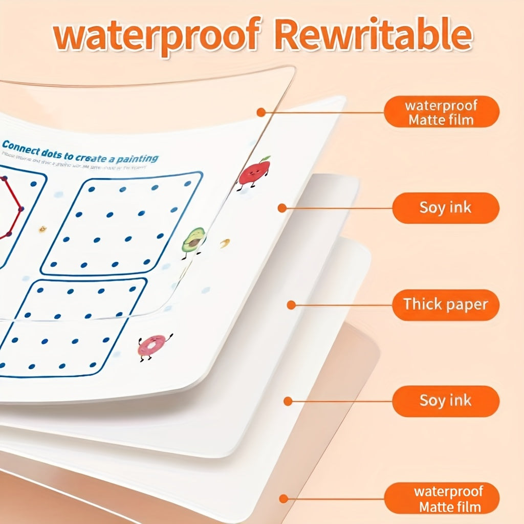 Rewritable Pen Control Training Books for Ages 3-6, 4-in-1 Toddler Writing, 128pages Inclued 10 Pens, Reusable Educational Activity Book with Erasable Function, Rewritable Training Set Preschool, Educational Gift, Birthday Pr