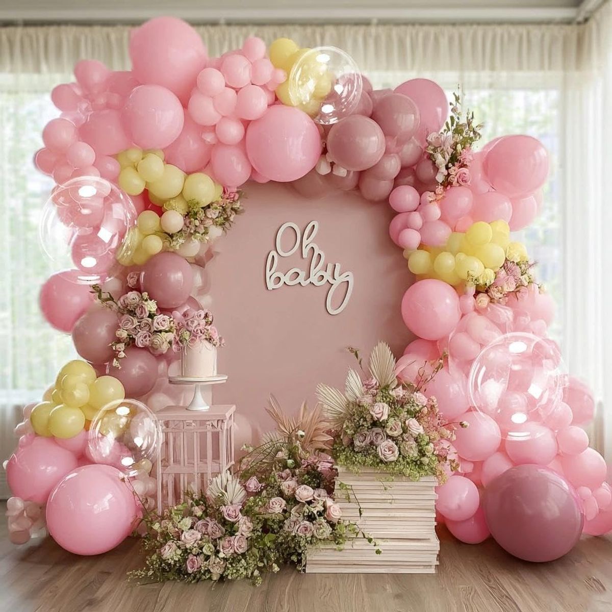 Pastel Pink Balloons Double Stuffed Pink Balloons Different Sizes Clear Bobo Balloon Garland Arch Kit 18/12/5 Inch for Birthday Shower Wedding Gender Reveal Party Decorations, Birthday Balloons Decoration Set, Balloon Garland