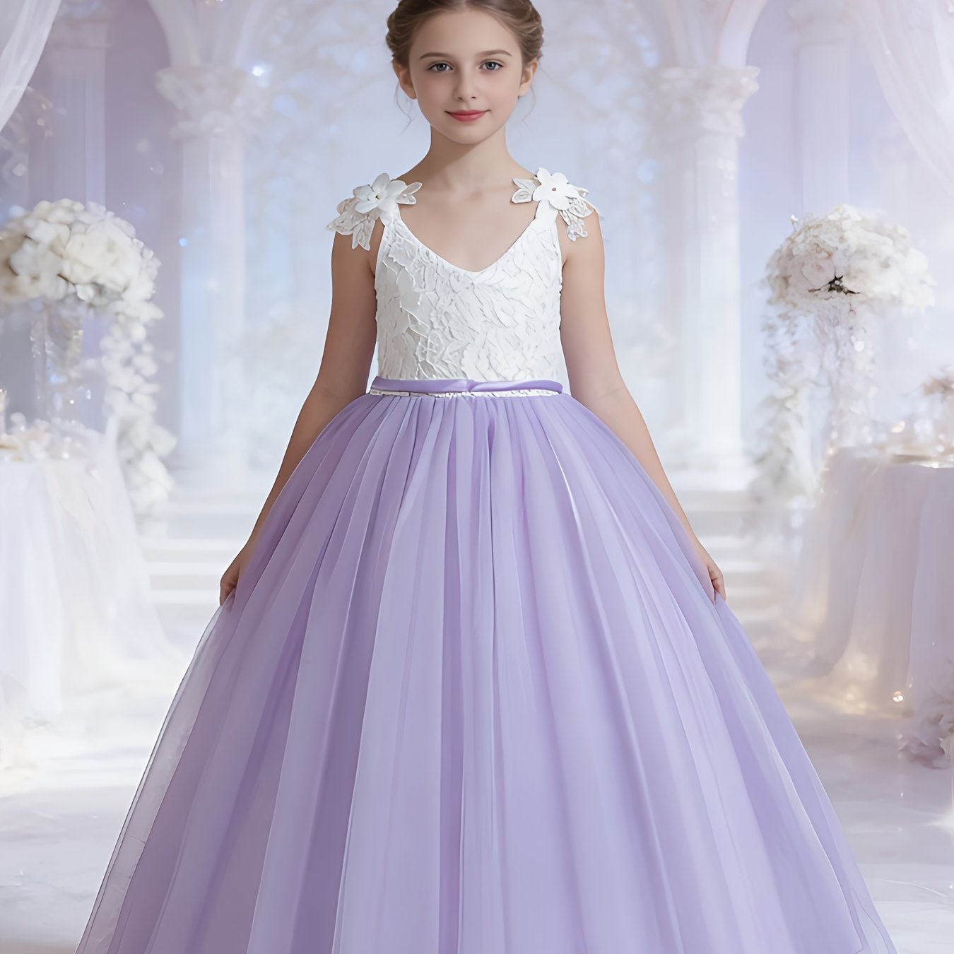 Girls Wedding Dress Strapless Mesh Princess Dress For Weddings Proms