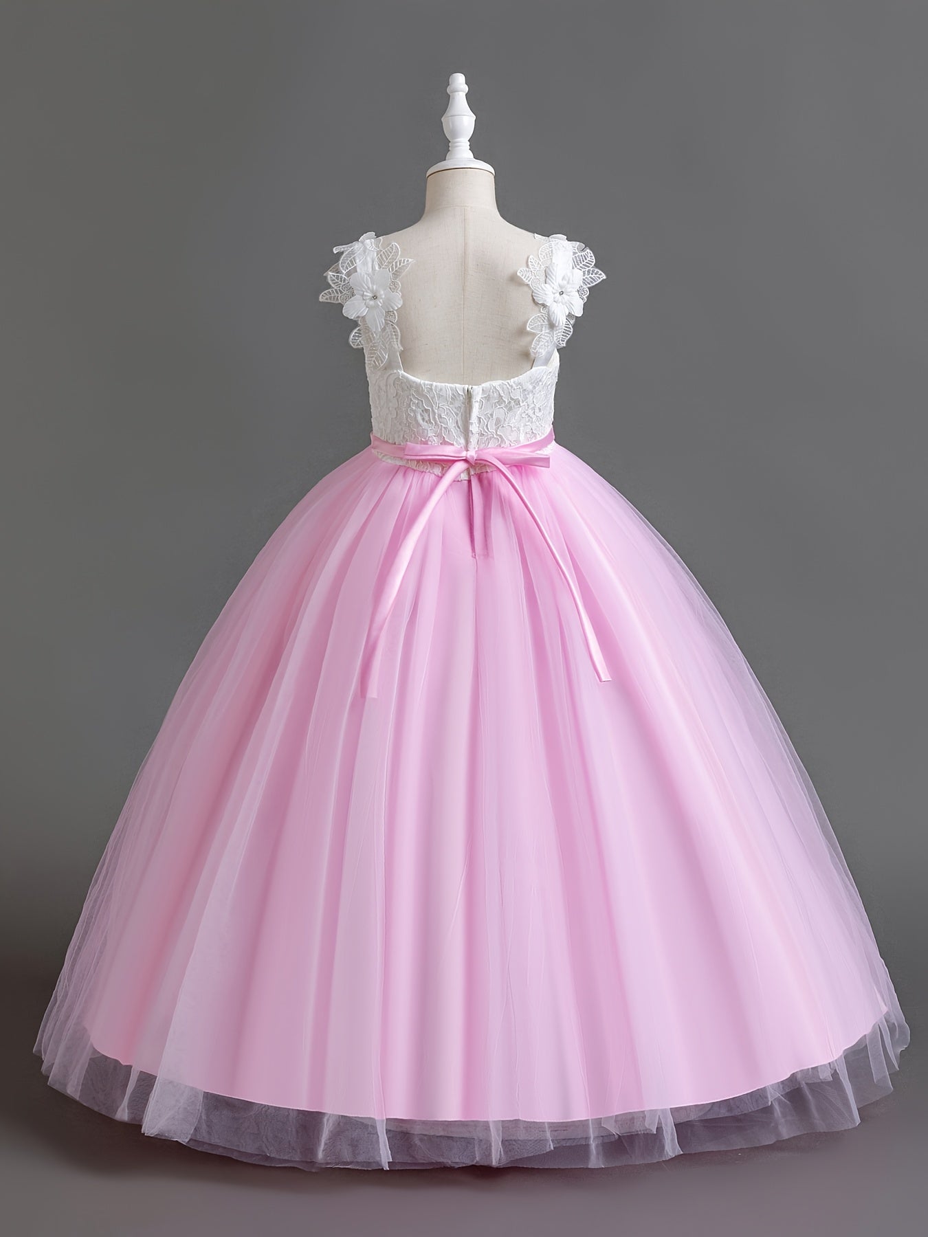 Girls Princess Style Jacquard Ball Gown With 3D Floral Embellishments