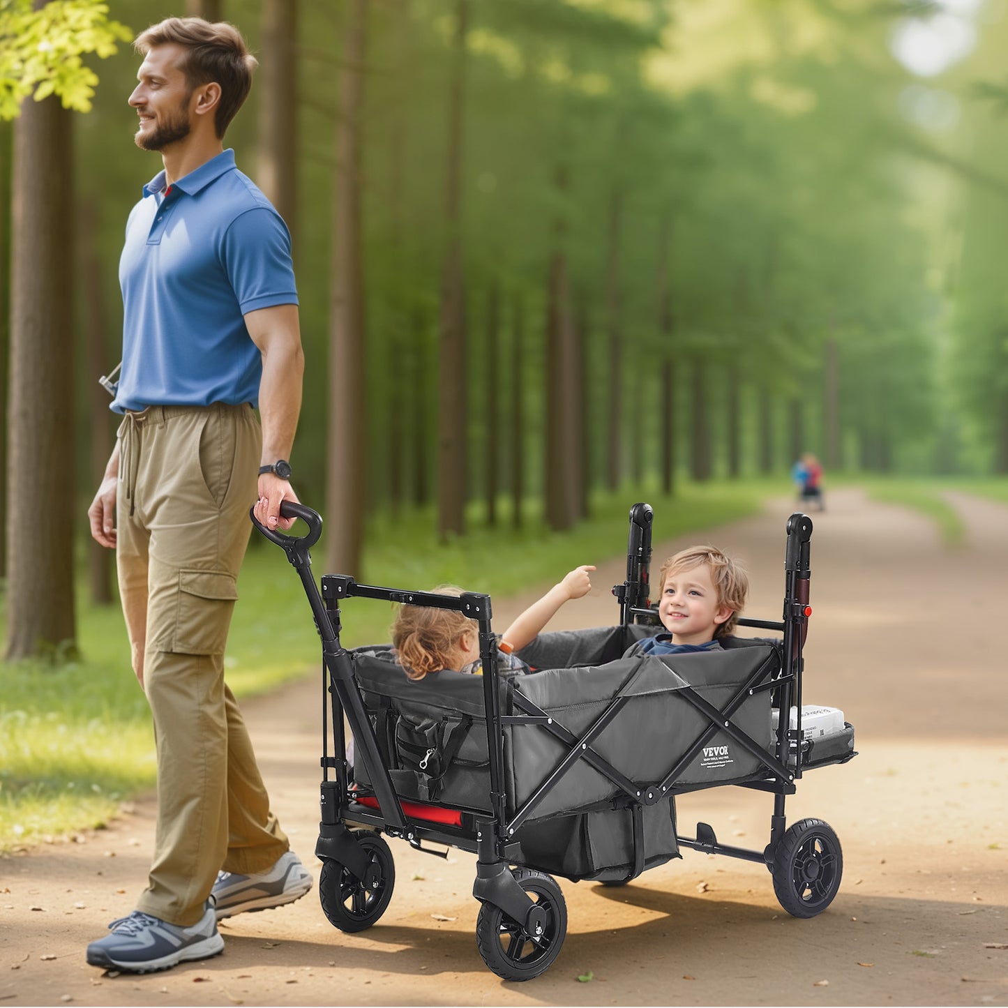 VEVOR Tandem Stroller For 2 Kids Adjustable Handle Canopy