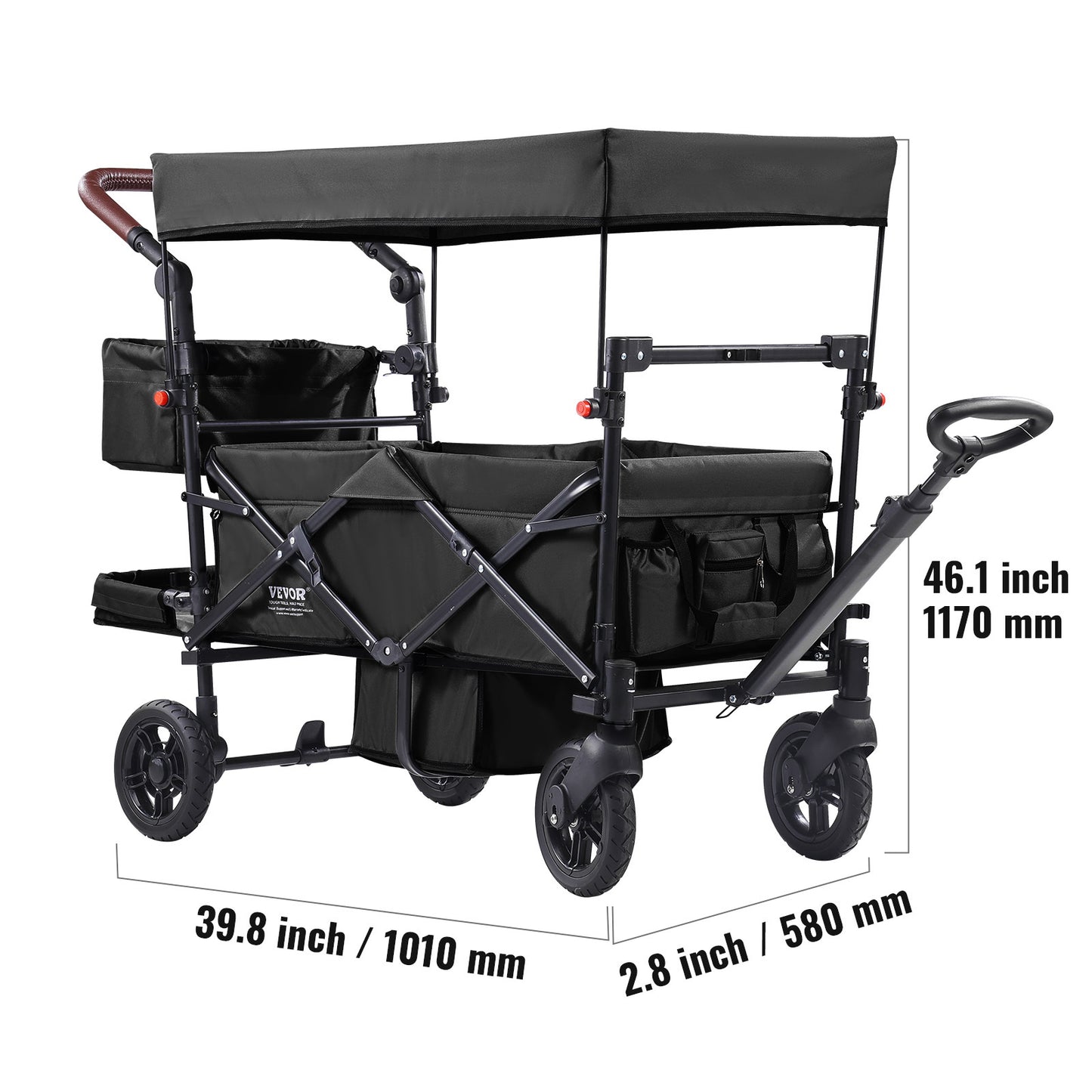 VEVOR Tandem Stroller For 2 Kids Adjustable Handle Canopy