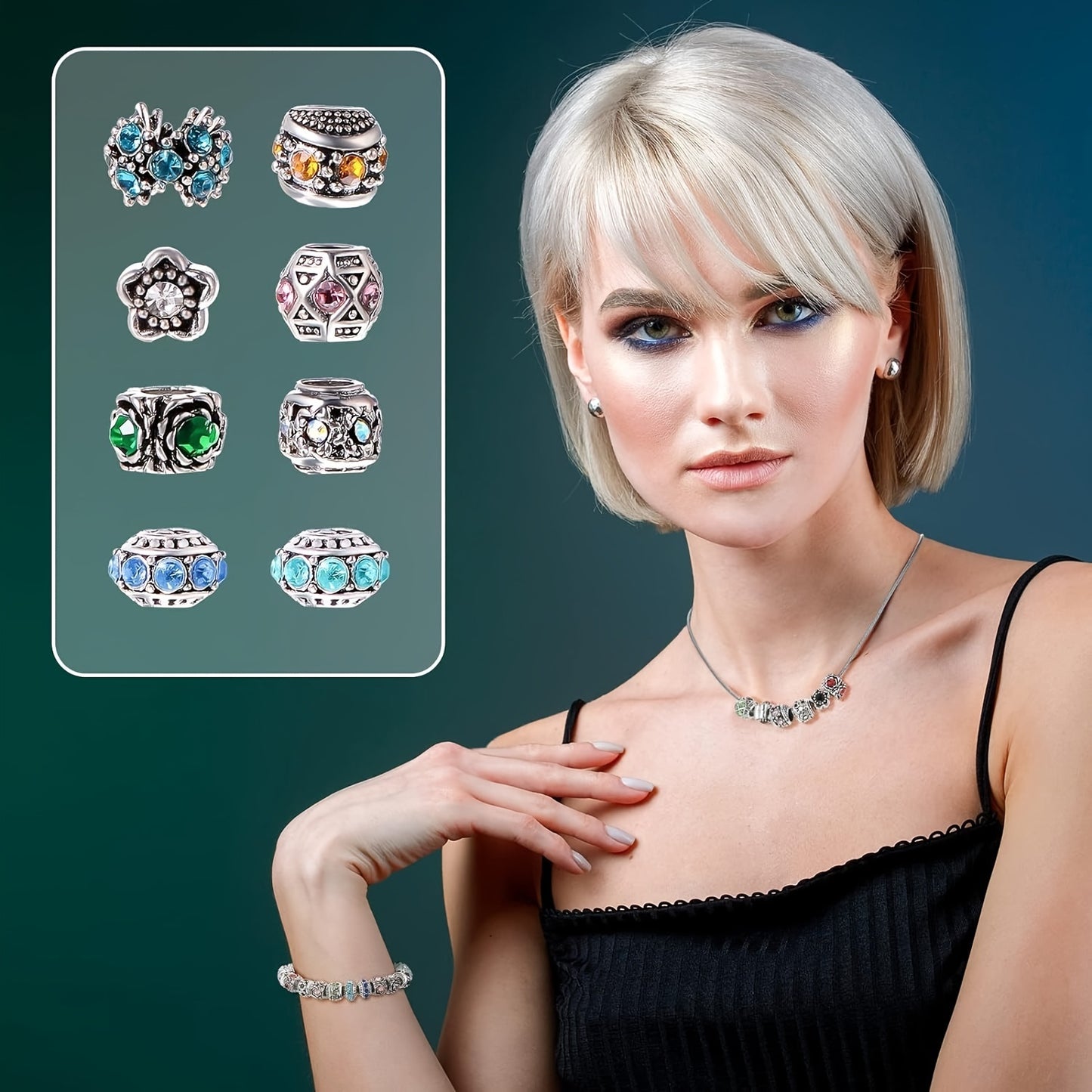 Illusory 200pcs European Beads for Jewelry Making Alloy Rhinestones