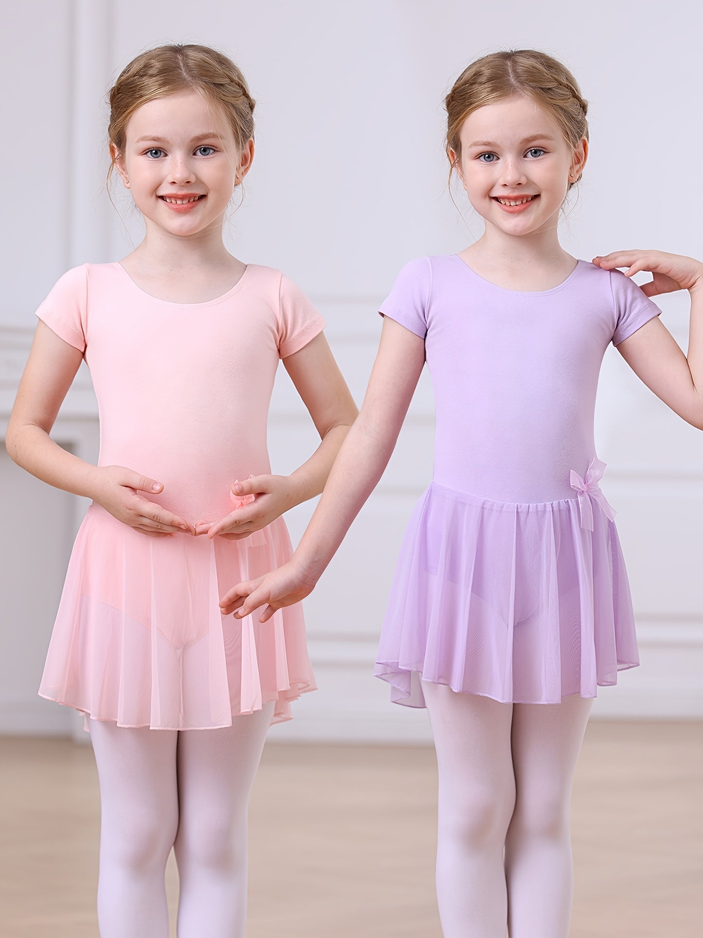 2pcs Girls Ballet Tutu Dress Set - Classic Style, Stretchy Leotard with Detachable Tulle Skirt, Ruffled Bow Trim - Perfect Christmas Gift, Perfect for Outdoor