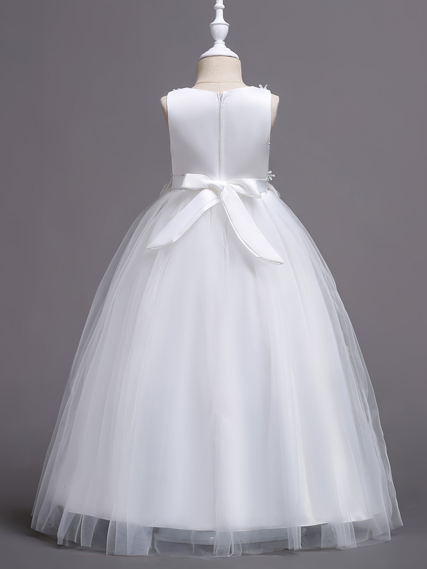 Girls Luxury Princess Dress With 3D Floral Lace Embroidery
