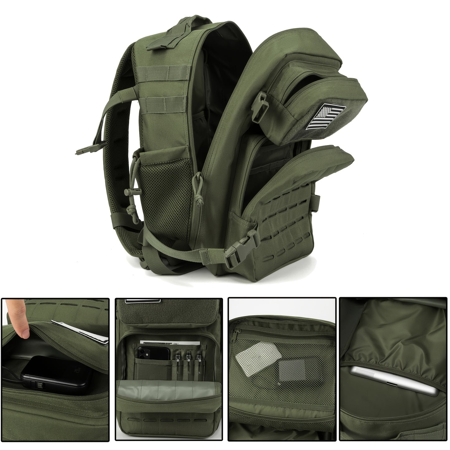 6.6 Gallon Unisex Tactical Backpack Molle Daypack For Hiking Trekking Emergency Use With Dual Cup Holders Rucksack