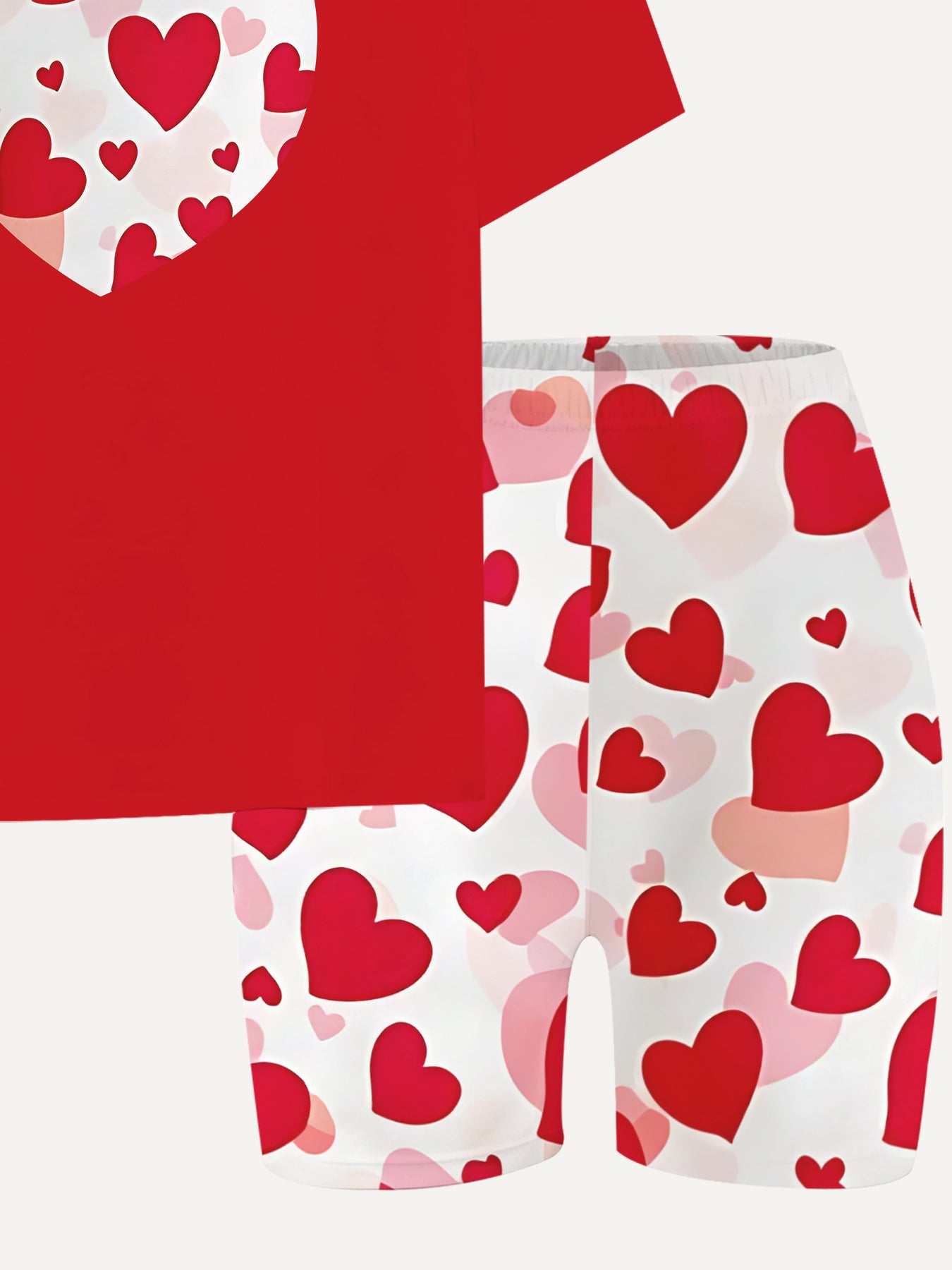 Girls Fashion Shorts Set With Heart Print For Outdoor Play