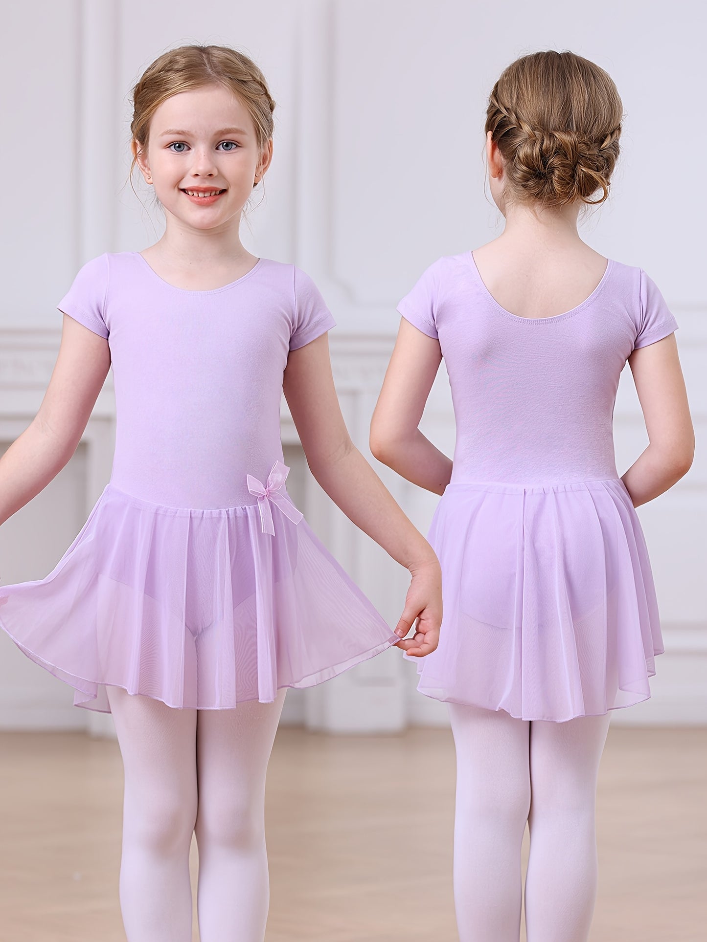 2pcs Girls Ballet Tutu Dress Set - Classic Style, Stretchy Leotard with Detachable Tulle Skirt, Ruffled Bow Trim - Perfect Christmas Gift, Perfect for Outdoor