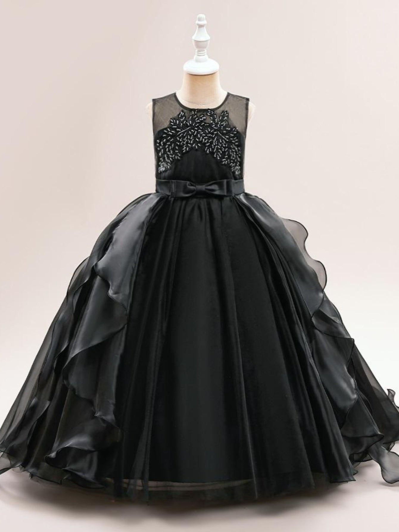 Tulle Flower Girl Dress With Embroidery And Bow Detail For Weddings