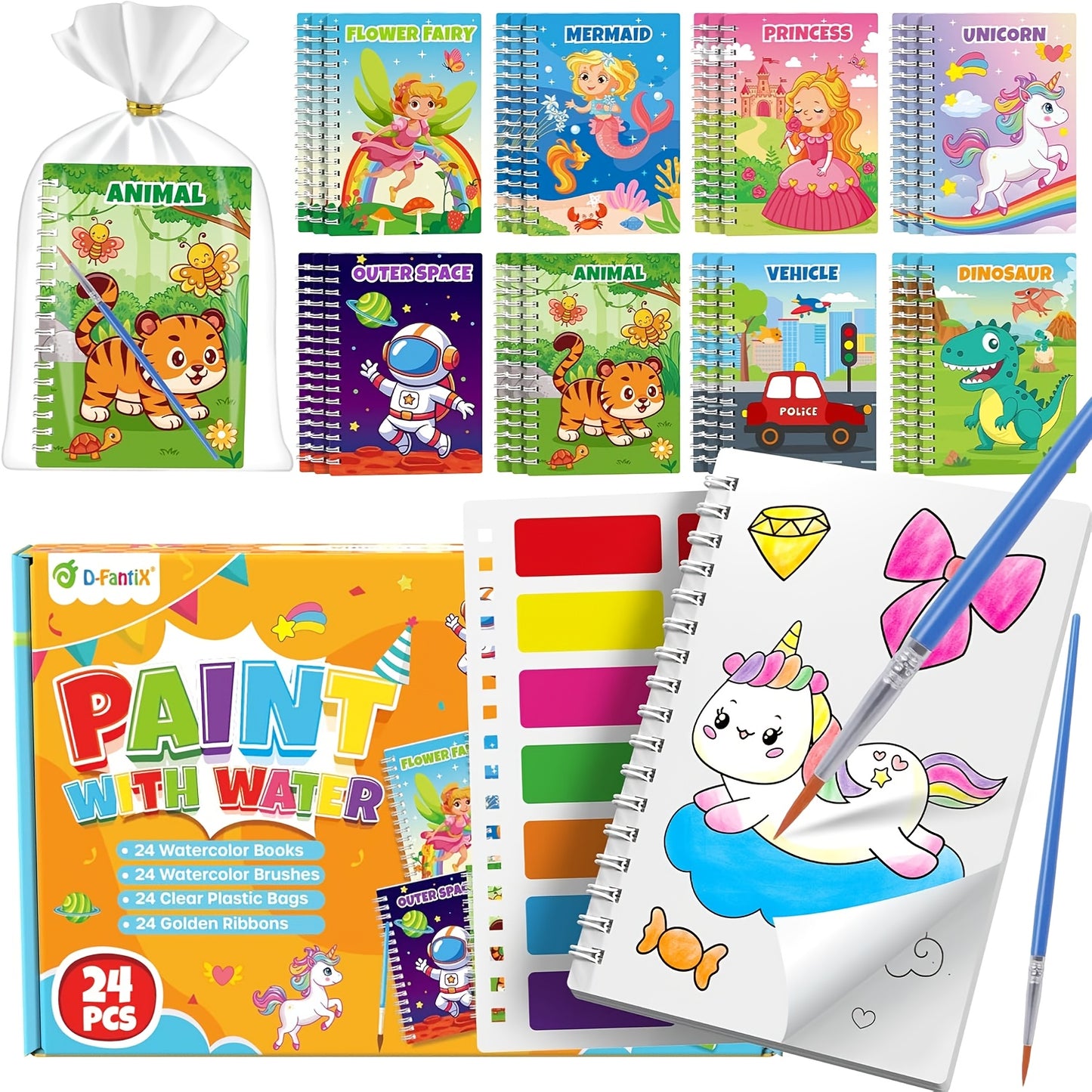 24 Pack Paint With Water Colouring Books For Kids Ages 4 To 12 Mixed Color Paper For Birthday Favors And School Prizes