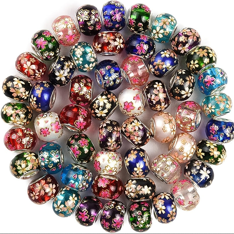 50Pcs Bohemian Glass Beads DIY Jewelry Making Large Hole Floral Tribal Patterns In Vibrant Colors Bracelets Necklaces