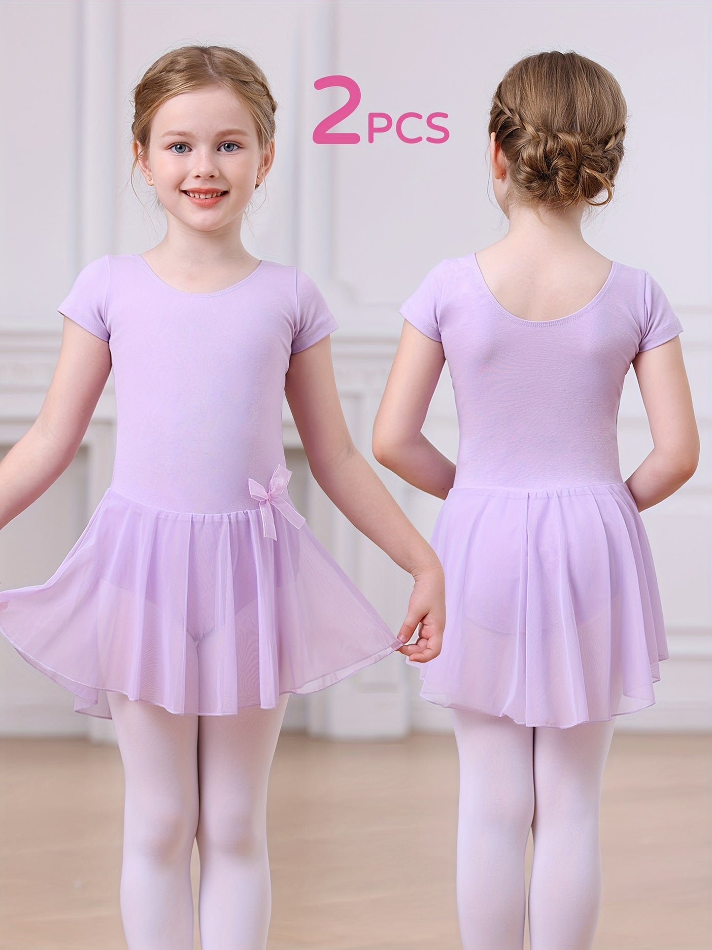 2pcs Girls Ballet Tutu Dress Set - Classic Style, Stretchy Leotard with Detachable Tulle Skirt, Ruffled Bow Trim - Perfect Christmas Gift, Perfect for Outdoor