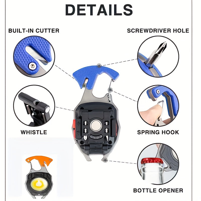 Keychain Flashlight Multitool with Lighter Rechargeable COB LED USB C Charging 500 Lumen 500m Range Tactical EDC Camping