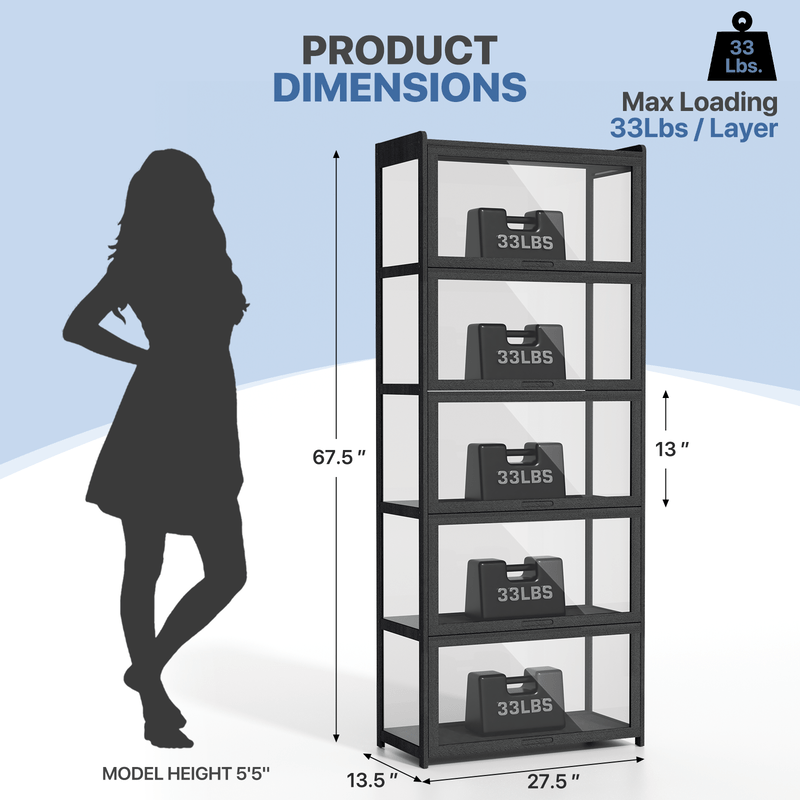 MAGSHION Display Cabinet With Acrylic Doors Five Tier Curio Cabinet
