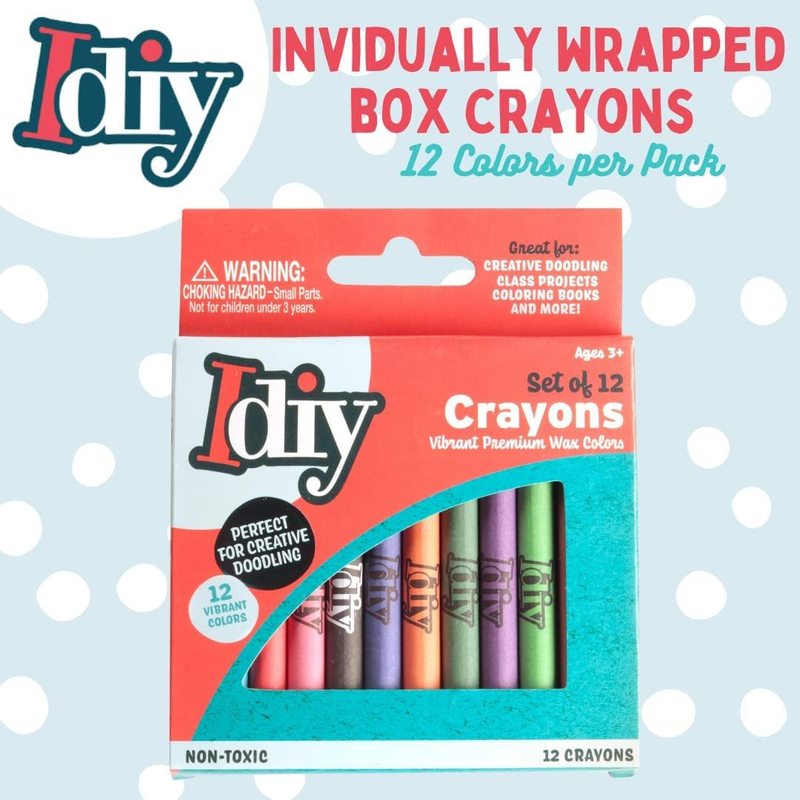 IDIY Individually Packaged Wrapped Boxes Wax Crayons (48 Packs, 12 colors, 576 pc)-ASTM Safety Tested, For Kids, Teachers, Art Classrooms