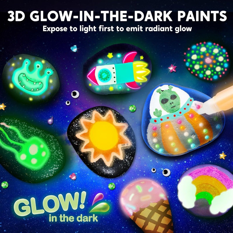 Glow in The Dark Rock Painting Kit | Craft Toys for Kids, Arts And Crafts for Ages 6+, Creative Paint Kits, Christmas And Birthday Gift for Boys And Girls, Mixed Color, Natural Stone Material by JOYFY