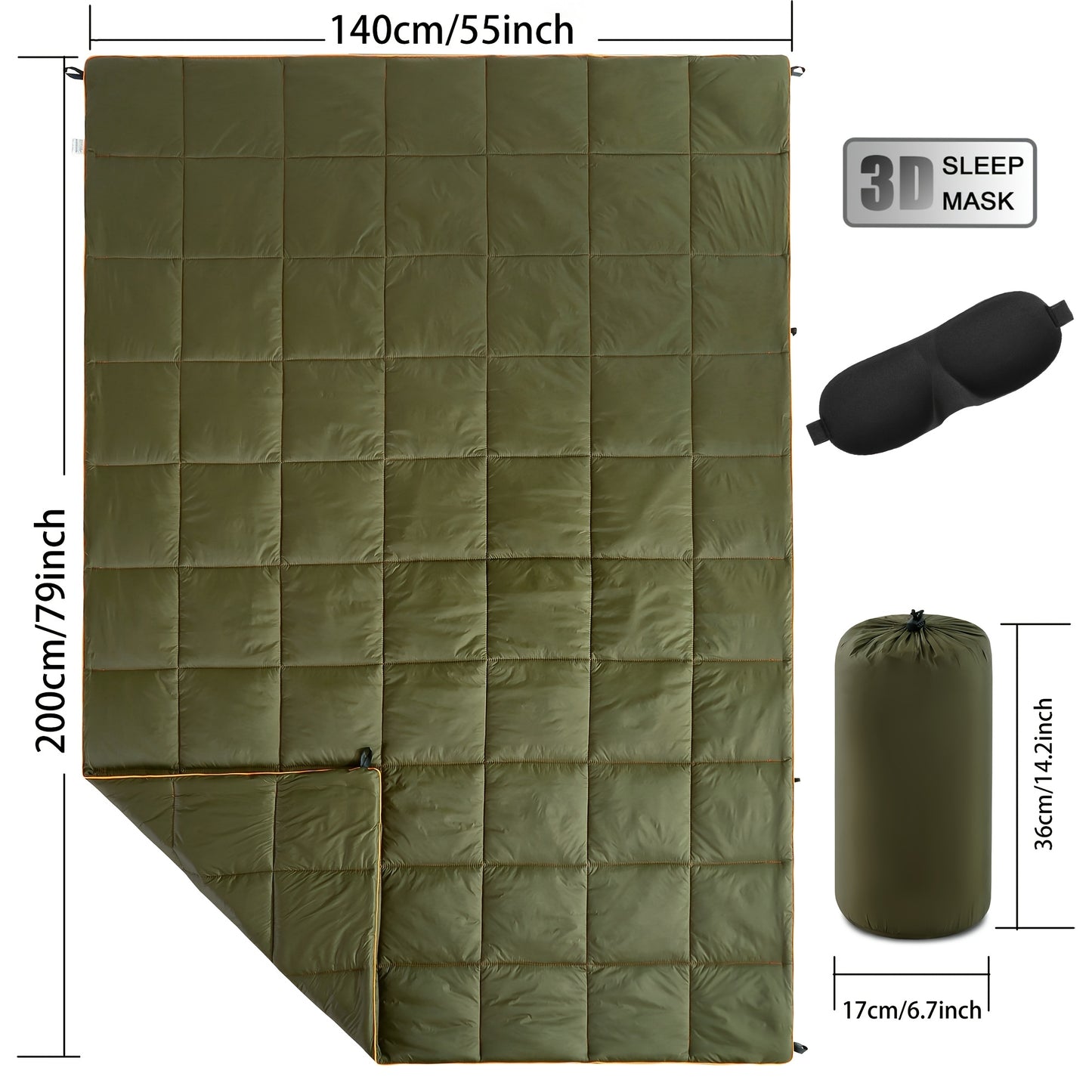 Ultra-Lightweight High Quality & Windproof Puffy Camping Blanket - All-Season Down Alternative Insulation, Portable Compact Travel Blanket with Carry Case, Fill for Camping, Hiking, Beach, Picnic, Indoor/Outdoor Use - Machine