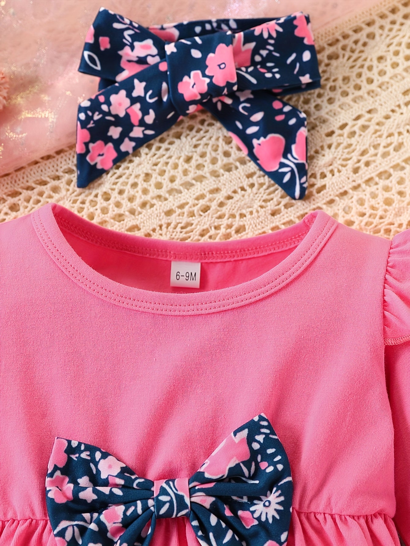 Toddler Baby Girls Clothes Set 3pcs Floral Soft Crewneck Long Sleeve Top+Pants Outfits With Headband, for Outdoor