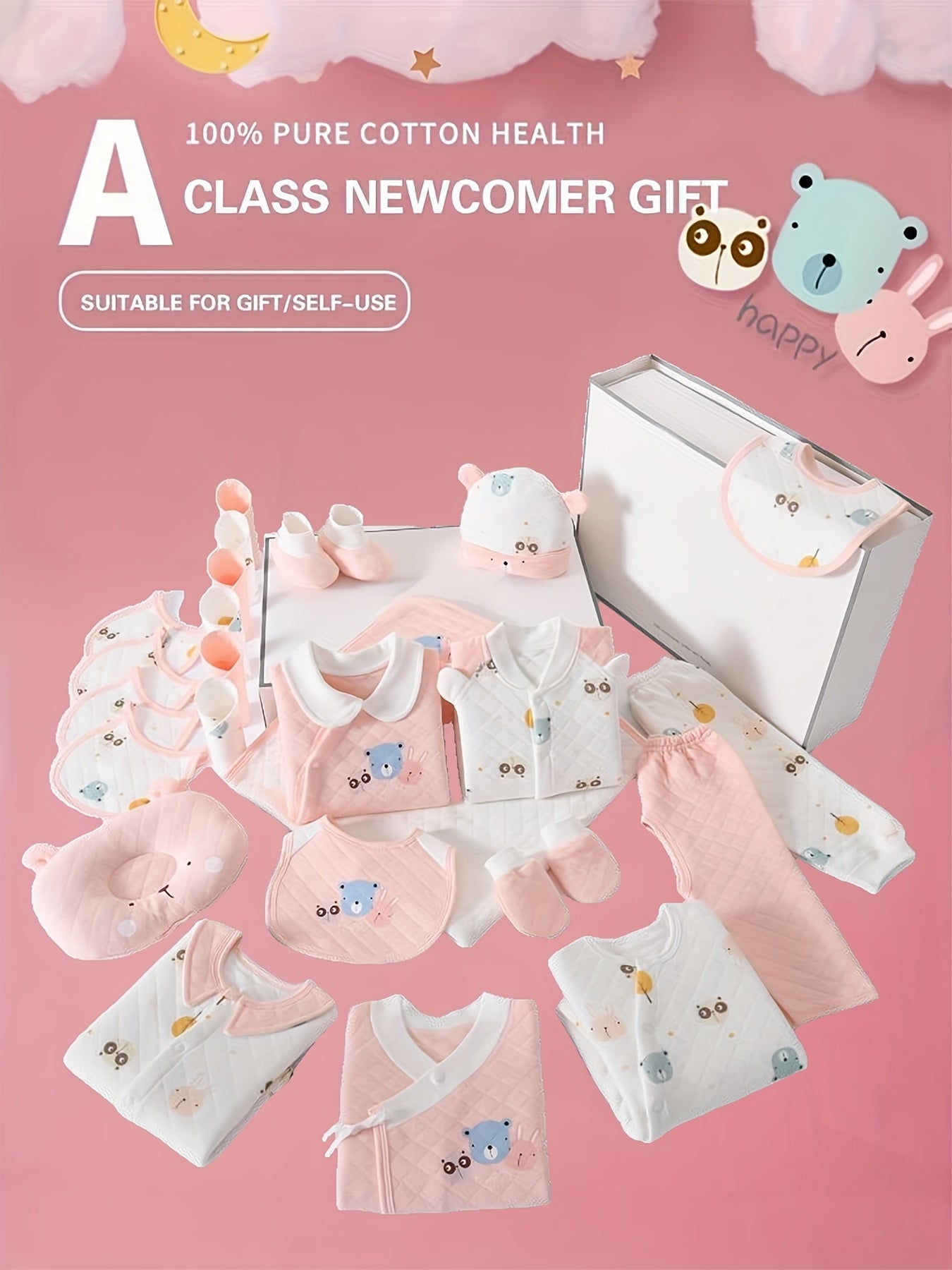 Baby Girl Clothes + Baby Items, Newborn Daily Necessities Complete Set, 0-3 Months, Total 27pcs, 5 Sets Of Clothes +Swaddle Blanket+ Hat + Bib + Hand And Foot Covers, Baby Fall Long Sleeve Suit, Baby Romper, Local Warehouse,